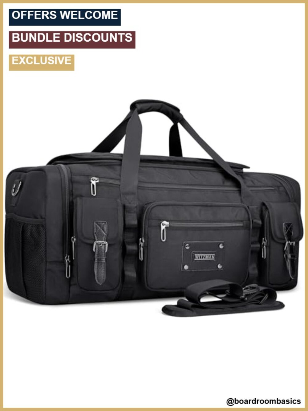 Water-resistant Nylon Travel Duffel Bag Men's 55L Carry-on with Shoe Compartment